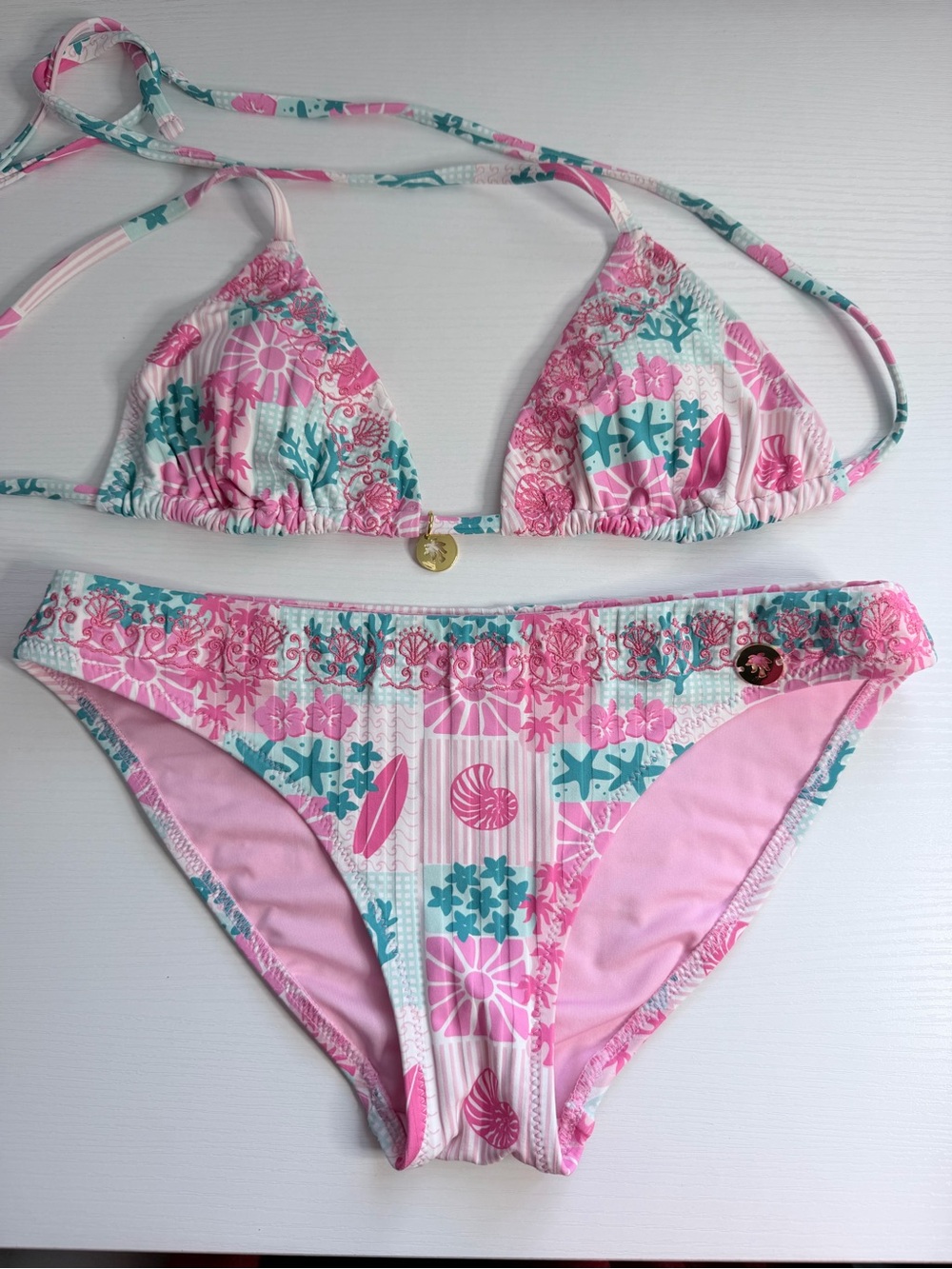 Pink Palm Puff bikini size XXS both in Coral Crush (2 pieces)